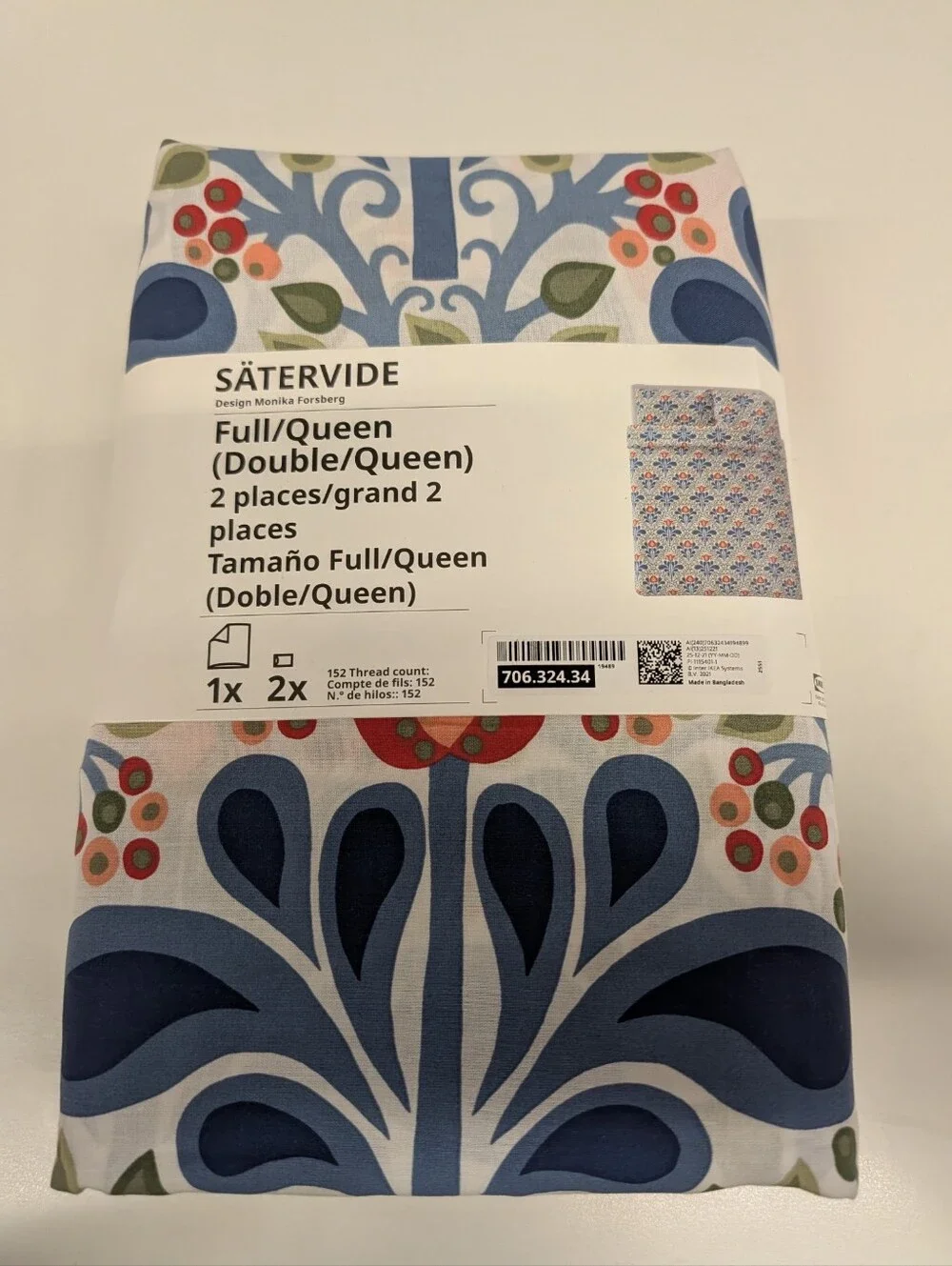 Floral Blue & Red Duvet Cover Set-Full/Queen (Double/Queen) size